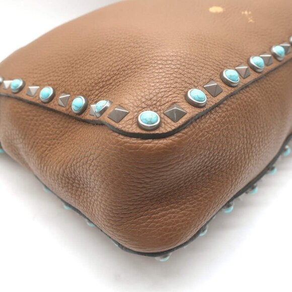 Valentino Rolling Rockstud Guitar Strap Flip-Lock Messenger Bag Brown Leather - Picture 12 of 16